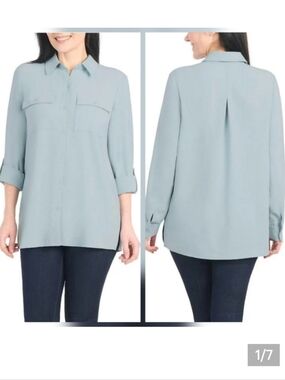 Hilary Radley Light Blue Women's Button-Front Tunic Shirt